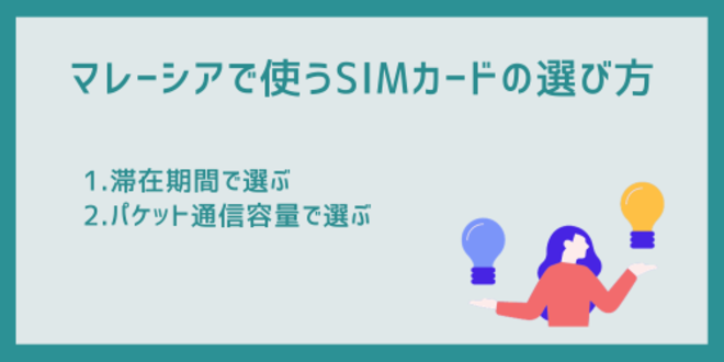 マレーシアで使うSIMカードの選び方
1.滞在期間で選ぶ
2.パケット通信容量で選ぶ