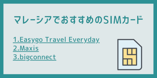 マレーシアでおすすめのSIMカード
1.Easygo Travel Everyday
2.Maxis
3.bigconnect