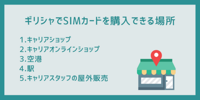 ギリシャでSIMカードを購入できる場所
1.キャリアショップ
2.キャリアオンラインショップ
3.空港
4.駅
5.キャリアスタッフの屋外販売