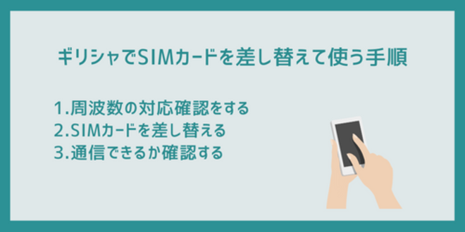 ギリシャでSIMカードを差し替えて使う手順
1.周波数の対応確認をする
2.SIMカードを差し替える
3.通信できるか確認する