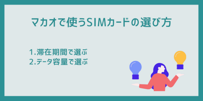 マカオで使うSIMカードの選び方
1.滞在期間で選ぶ
2.データ容量で選ぶ