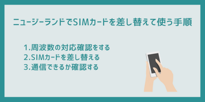 ニュージーランドでSIMカードを差し替えて使う手順
1.周波数の対応確認をする
2.SIMカードを差し替える
3.通信できるか確認する