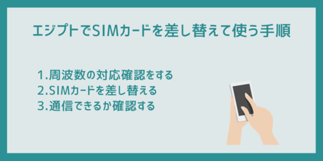 エジプトでSIMカードを差し替えて使う手順
1.周波数の対応確認をする
2.SIMカードを差し替える
3.通信できるか確認する