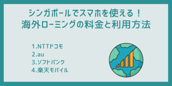 シンガポールでスマホを使える！
海外ローミングの料金と利用方法
1.NTTドコモ
2.au
3.ソフトバンク
4.楽天モバイル