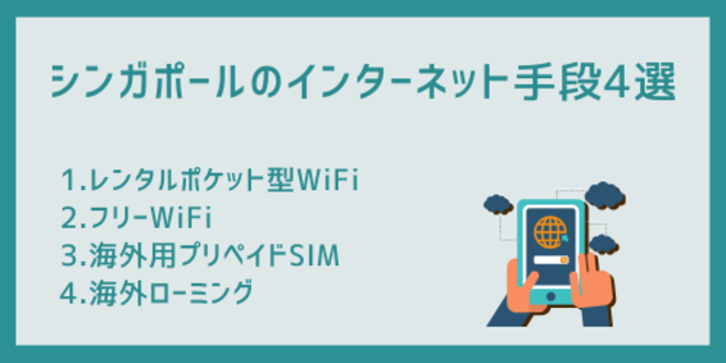 シンガポールのインターネット手段4選
1.レンタルポケット型WiFi
2.フリーWiFi
3.海外用プリペイドSIM
4.海外ローミング
