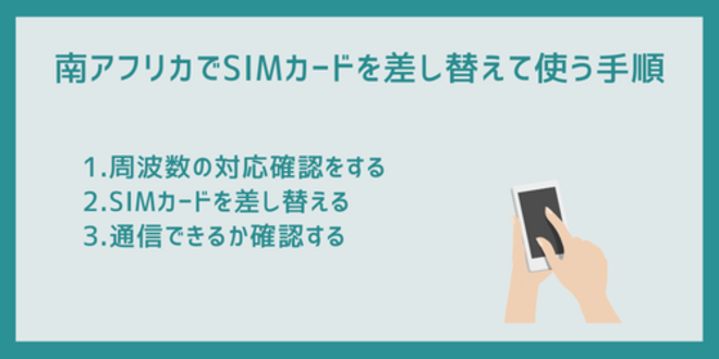 南アフリカでSIMカードを差し替えて使う手順
1.周波数の対応確認をする
2.SIMカードを差し替える
3.通信できるか確認する